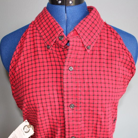 Red/Black Plaid Button Front Boyfriend Apron ~OS~ - Picture 2 of 9